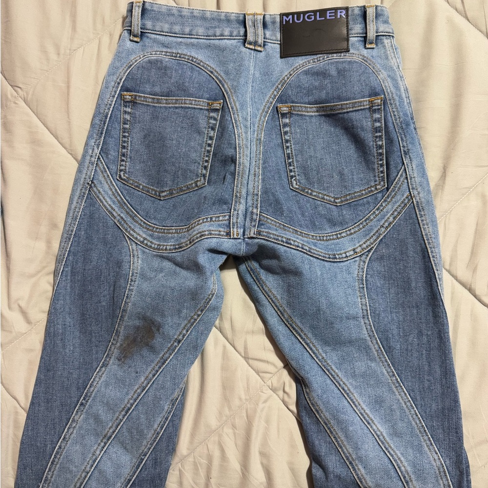 Mugler Light Blue Panel Straight Leg Jeans - Picture 2 of 2